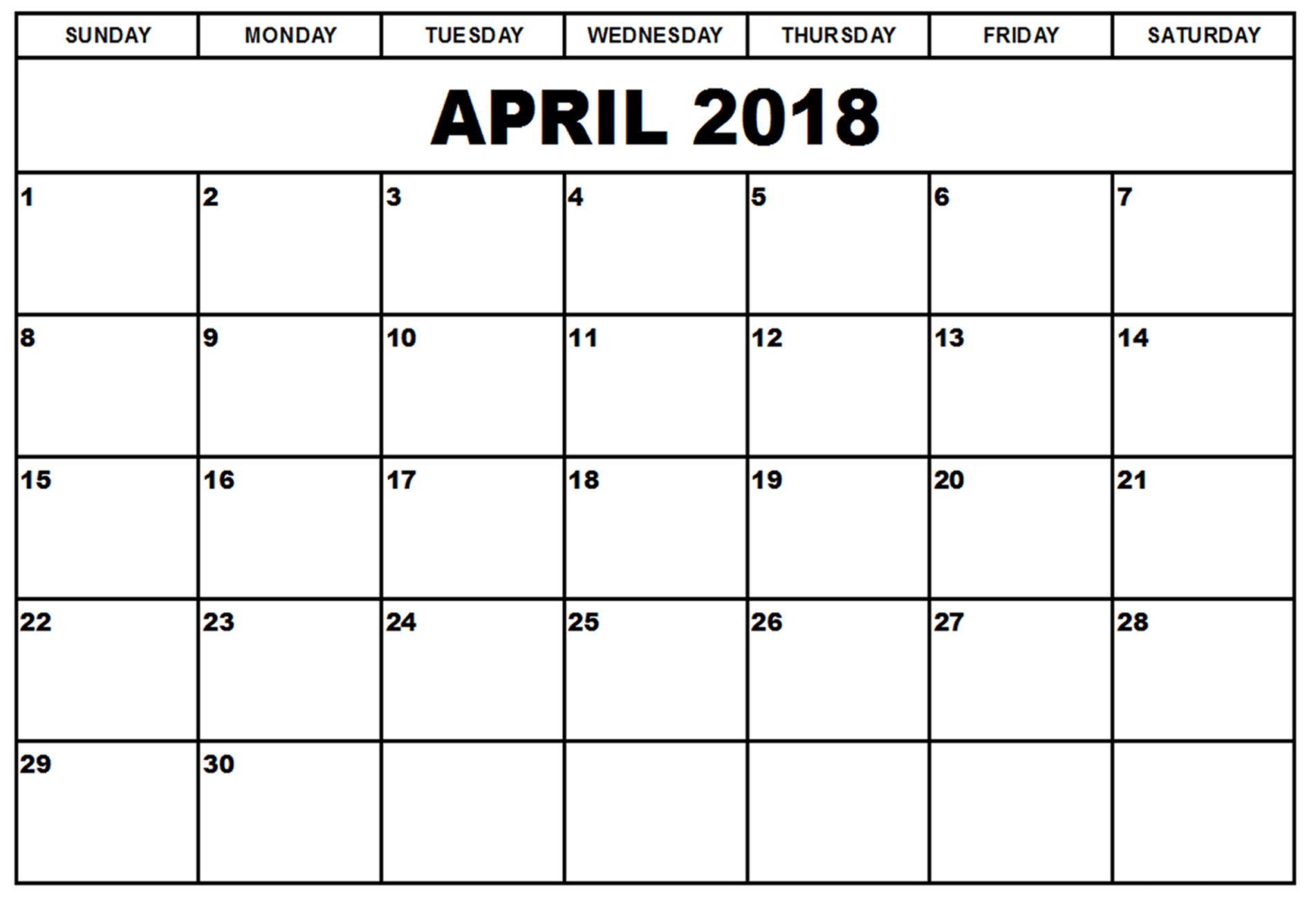 April 2018 Calendar - FREE DOWNLOAD