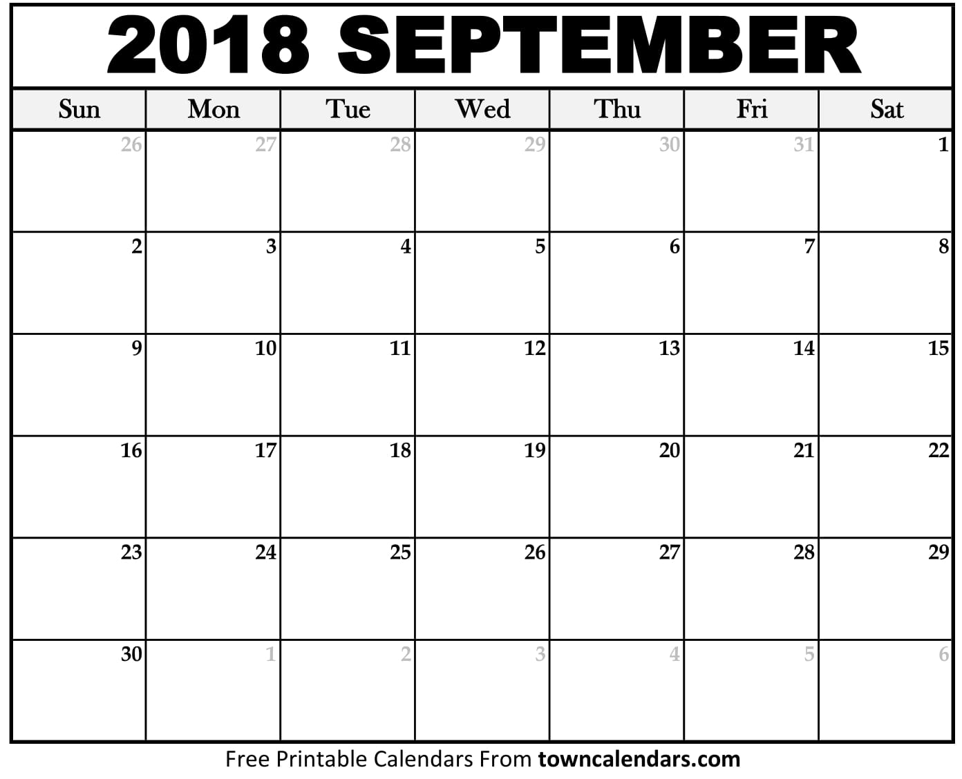 September 2018 Activity Calendar