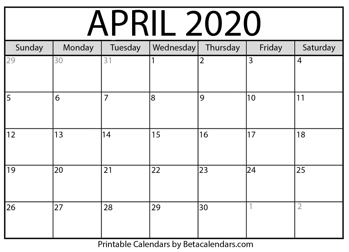 April 2020 Activity Calendar