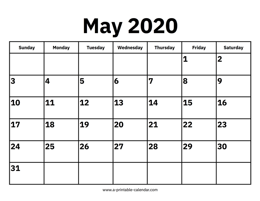 May 2020 Activity Calendar